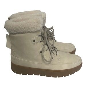 Falls Creek Anita Cream Faux Fur Lined Lace-Up Winter Boots 9 NWT